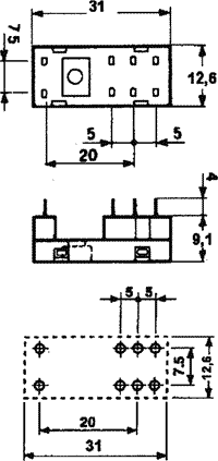 Releja pamats, PIN:8, 10A/250VAC, PCB, serija: 40.51, 40.52, 40.61, 41.81, 44.52, 44.62, DPDT(SPDT)