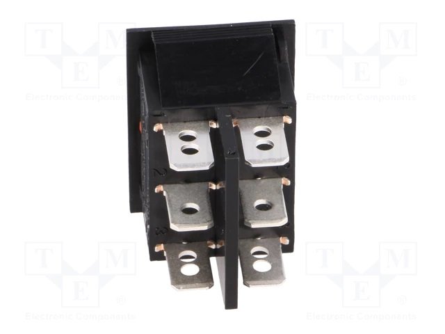 Taustiņslēdzis SPDTx2, ON-ON + ON+ON, 10A/250VAC, 32x22x26.6mm, bēz apgaism., sarkanā krasa, ar fiksāciju