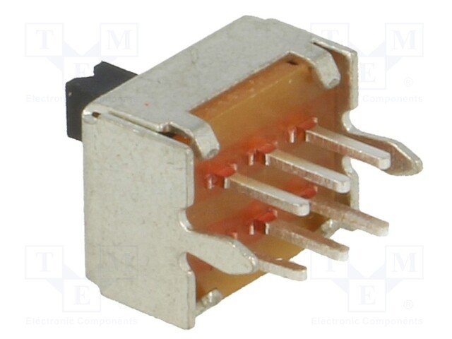 Pārslēdzējs slīdbīdņu DPDT, 0.3A/30VDC, ON-ON, 8.5x6.8x4.7mm, taisns, L=4mm, divi kontakti uz divam stāvoklim