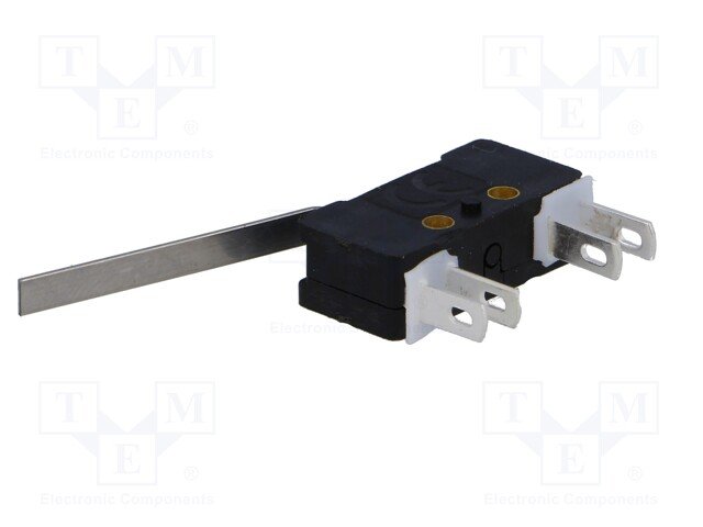 Mikropārslēdzējs ar sviru L=35.75mm, SPST-NO + SPST-NC, ON-(ON), 2.5A/250VAC, IP40, 20.04x6.4x10mm, 2 kontakti