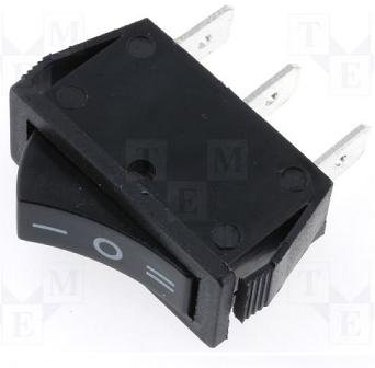 Taustiņslēdzis SP3T, ON-OFF-ON, 15A/250VAC, 14x32x28mm, (--O=), melnā krasa, ar fiksāciju