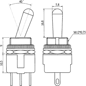 Tumblers, SPDT, ON-ON, 3A/250VAC, lodēšanai, M12, poliamids, Ø16x20mm, CSI, ar fiksaciju