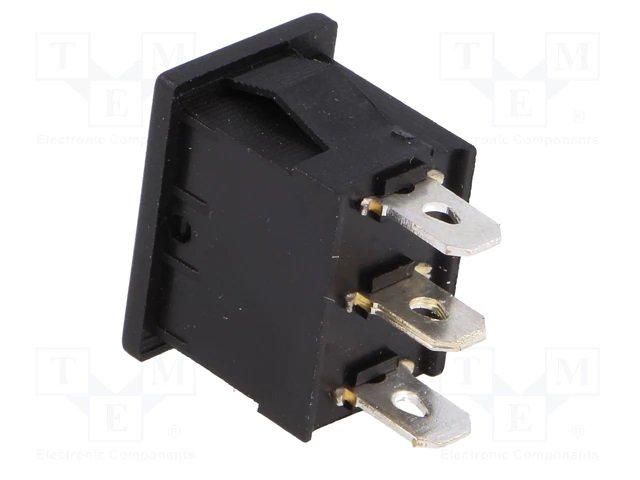 Taustiņslēdzis SP3T, (ON)-OFF-(ON), 6A/250VAC, 12.9x18.8mm, melna krasa, bez fiksācijas