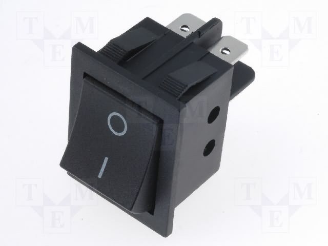 Taustiņslēdzis DPST, ON-OFF, 15A/230VAC, 34x26x30mm, melnā krasa, ar fiksāciju