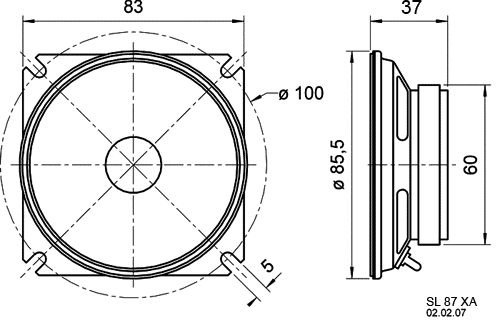 Skaļrunis 20W, 8R, 350÷5800Hz, 94dB, 83x83x37mm, mitrumizturīgs