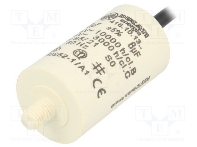 8.0/425VAC+cable elektromotoru kondensators, ±5%, Ø32x55mm, M8, 10000h, DUCATI ENERGIA