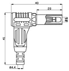 Testera štekers, 4mm, 32A/60VDC, L=40mm, lodējamas, vadam, leņķisks, sarkanā krasa