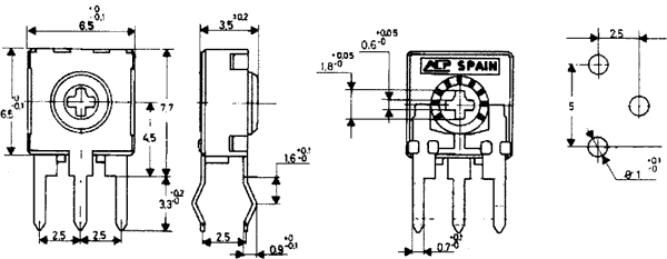 5K Rezistors pieskaņotais vertikalā, 6,5x6,5x3,5mm, 100mW