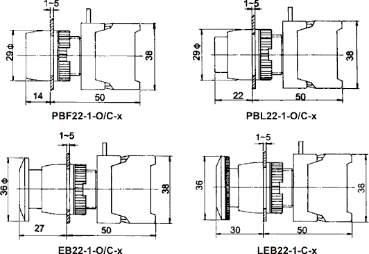 Paneļu slēdzejs, 22mm, 2 poz., ON-(OFF), sarkana, IP65, 3A/230VAC, divi kontakti uz sasl/atslēg.