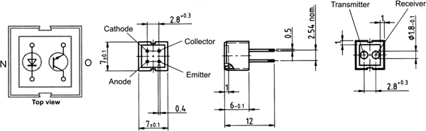 CNY70 Optrons, izeja fototranzistors, uz atspoguļojumu, CTR@If:5%@20mA, 32V