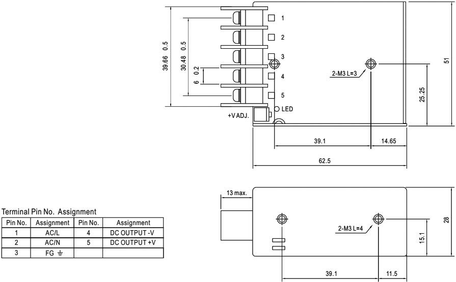 Barošanas bloks 220V=>12V(10.8...13.2VDC), 1.2A, 15W, 62.5x51x28mm, 0.13Kg, modulis