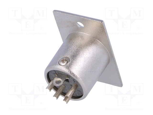 XLR 4PIN, štekers, uz šasijai ar flanciem (2 skrūves)