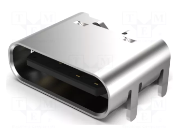 USB-C (type C), 2.0, ligzda uz šasija, SMD/SMT, 4 piestiprinājuma punkti, only for charging, 3A, 6pin