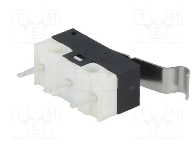 Mikropārslēdzējs ar sviru (ar izliekto galu) L=13mm, SPDT, ON-(ON), 1A/125VAC, IP40, 13x5.8x6.5mm, viens kontakts