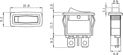 Taustiņslēdzis SPST, ON-OFF, 4A/250VAC, 9.5x21mm, (--O), melnā krasa, ar fiksāciju