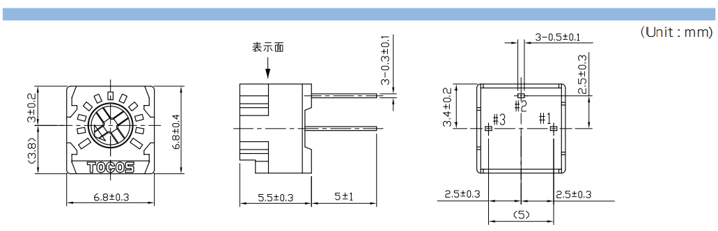 10K pieskaņošais horizontalais metalokeramisks rezistors, 6.8x6.8x5.5mm, 500mW