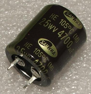 4700/25V, 105C, Ø22x25mm, ±20%, Kondensators elektrolītisks, 2000h, SAMWHA, SNAP-IN