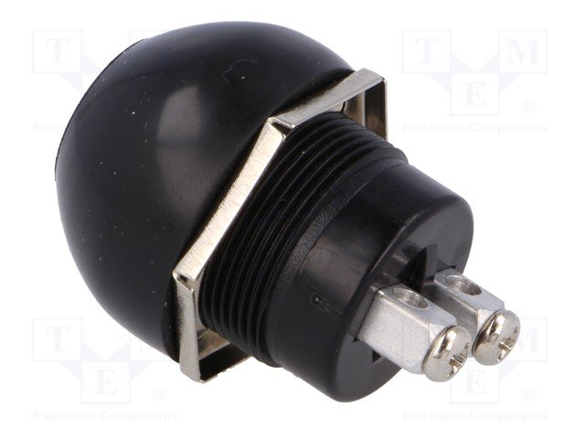 Poga SPST-NO, OFF-(ON), 10A/12VDC, Ø22.2mm, IP55, melna krasa, bez fiksacijas