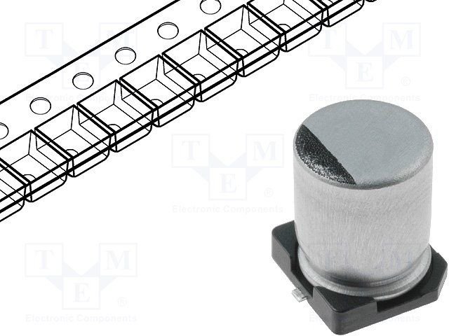 100/25V SMD 105C, Ø6.3x7.7mm, ±20%, elektrolitiskais kondensators, 1000h, SAMWHA