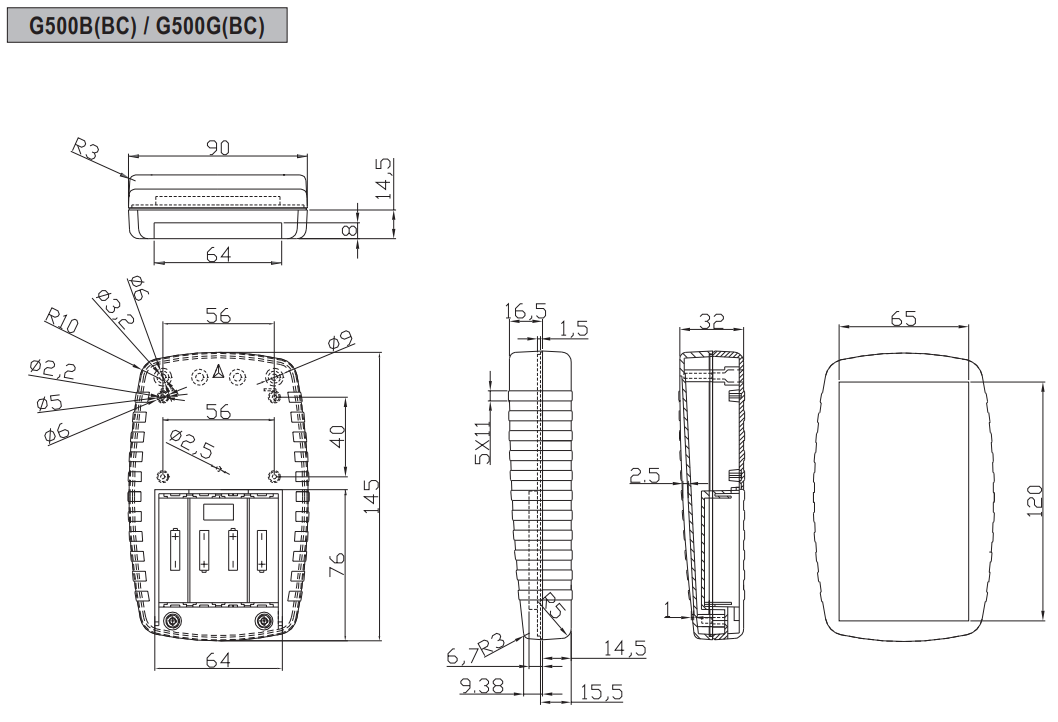 Plastmasas korpuss, 90x145x32mm, ABS, pelēkā krasa, ar vāku baterija