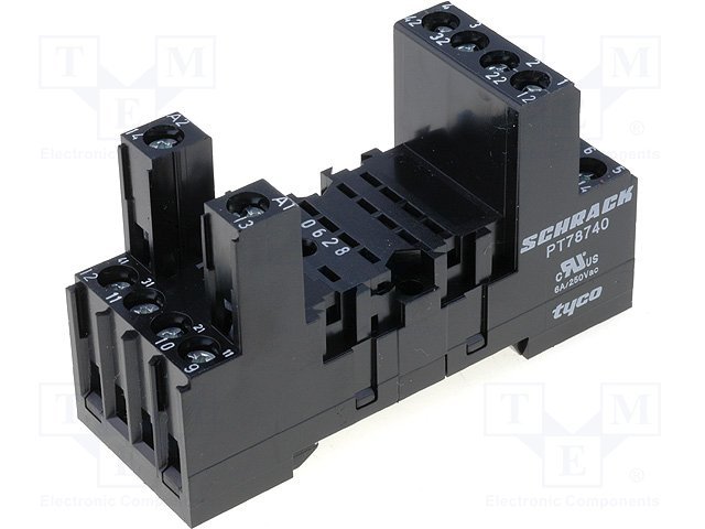 Releja pamats, 14pin(2+3x4), 12A/250VAC, DIN rail montaža, 4PDT