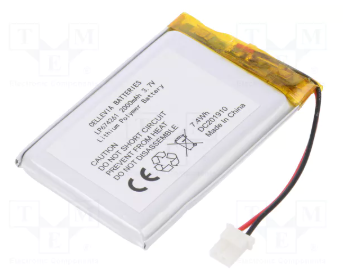 Akumulators Li-pol, 3.7V/2000mAh, konn+sock 2.54*2pins, 6.7x42x61mm