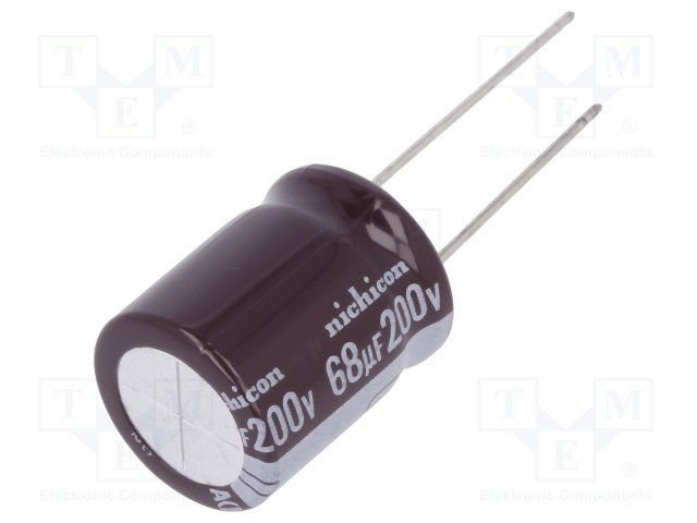 68/200V, 105C, Ø16x20mm, ±20%, Kondensators elektrolītisks, 12000h, NICHICON, ar lokaniem izvadiem