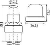 Poga SPST-NO, OFF-(ON), 60A/12VDC, M16, Ø16mm, 1 kontakts uz saslēgšanu, bez fiksacijas, sarkanā