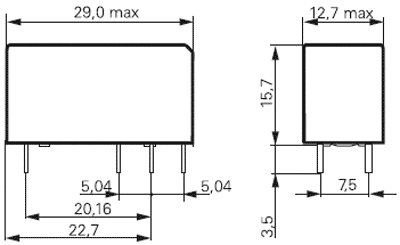 Relejs DC24V, SPDT, 16A/250VAC, 16A/24VDC, 1.44kΩ(16.66mA), viens kontakts uz pārslēgšanu, 29x12.7x15.7mm, TE Connectivity