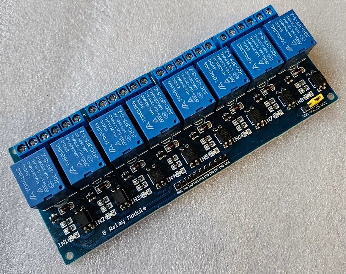 Modulis: relejs 8, 5VDC, 10A, Terminalbloki, 30VDC/250VAC,139x57x18mm