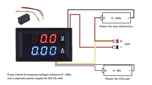 Modulis: Ciparu voltmetrs(sarkana)/ampērmetrs(zila), U=0...100VDC, I=0...10A, 48x29x25mm, Operating voltage:DC4.5...30V