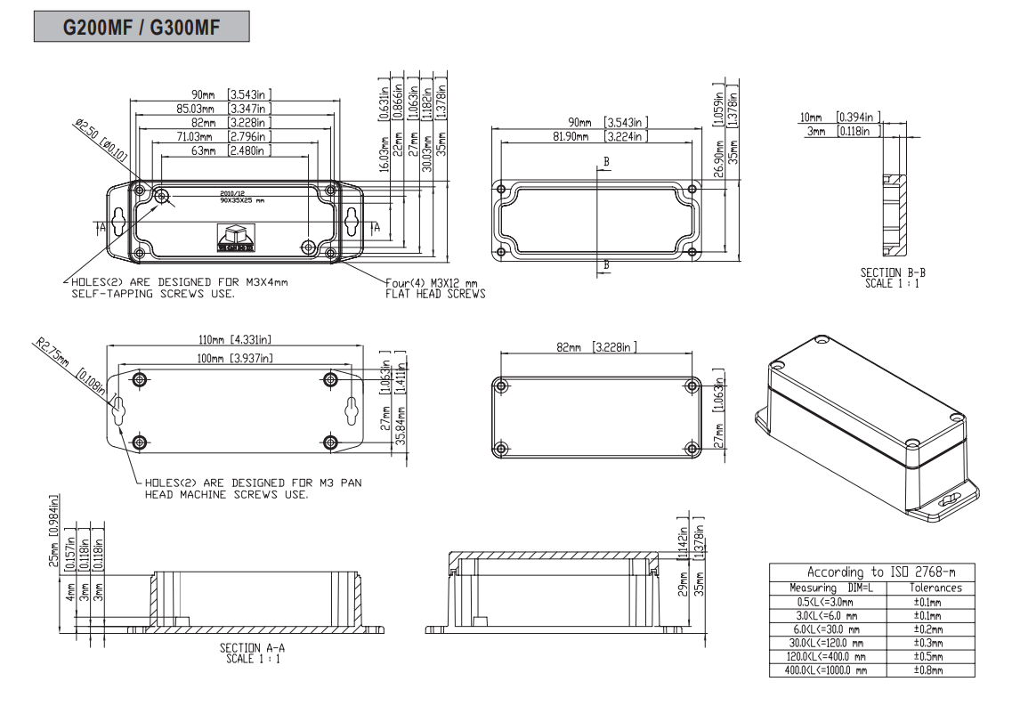 Plastmasas korpuss, 35x90x35mm, IP65, ABS, pelēkā krasa, ar piestiprinājumiem