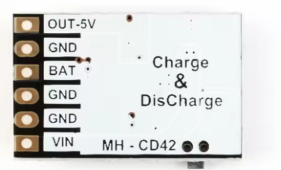 Modulis: Li-po/li-ion akumulatora lāde/izlāde, DC5V/2.1A => 4.2V/2A, 25x16x4mm