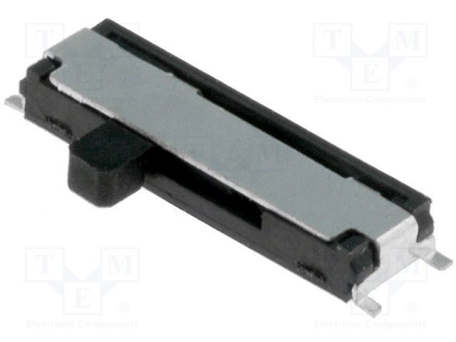 Pārslēdzējs slīdbīdņu SP3T, 0.3A/4VDC, OFF-ON-ON, SMD, 9.7x2.7x1.4mm, viens kontakts uz trīm stāvoklim