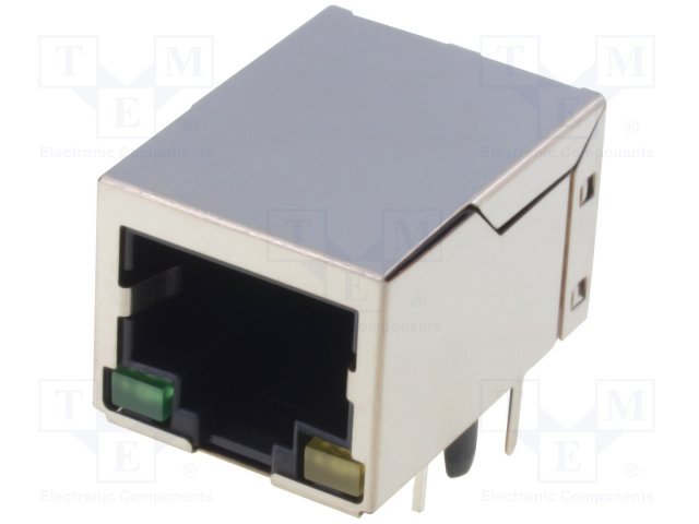 RJ45(8/8) ligzda uz šasijai, ekrānets, 2LED lejā korpusā,THT
