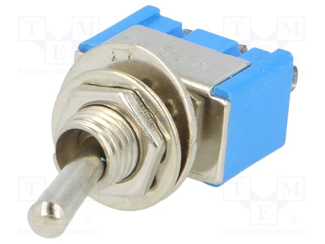 Tumblers, SP3T, ON-OFF-ON, 3A/250VAC, lodēšanai, Ø6mm, 12.5x11.5x9.5mm, viens kontakts uz trīm stavoklim, ar fiksaciju, collas vītne