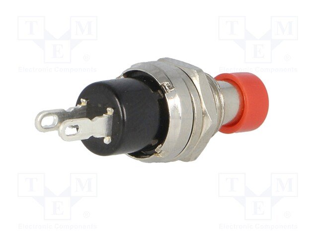 Poga SPST-NC, ON-(OFF), 1A/250VAC, Ø7mm*22mm, 1 kontakts uz ATSLĒGŠANU, sarkna krasa, bez fiksacijas