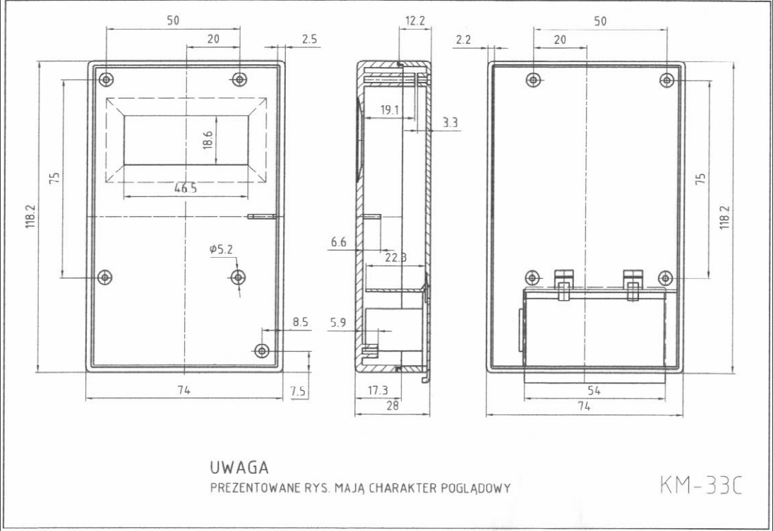 Plastmasas korpuss, 73x118x28mm, ABS, peleka krasa, ar logu, ar vāku baterija