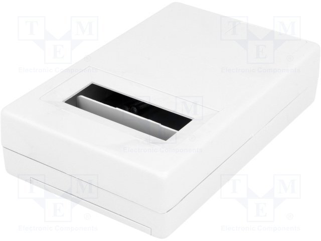 Plastmasas korpuss, 73x118x28mm, ABS, peleka krasa, ar logu, ar vāku baterija