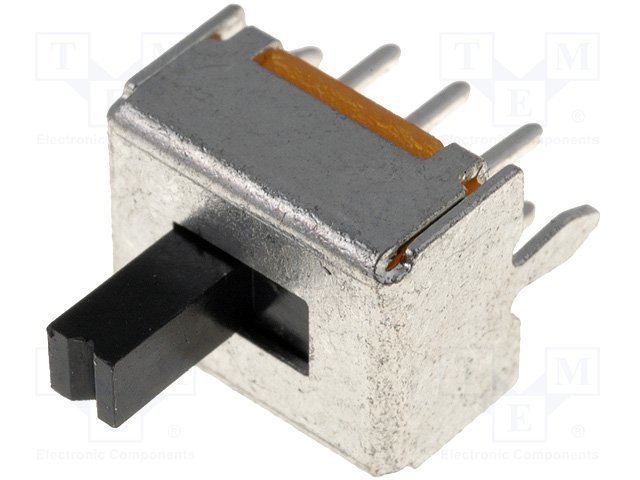 Pārslēdzējs slīdbīdņu DPDT, 0.3A/30VDC, ON-ON, 8.5x6.8x4.7mm, taisns, L=4mm, divi kontakti uz divam stāvoklim