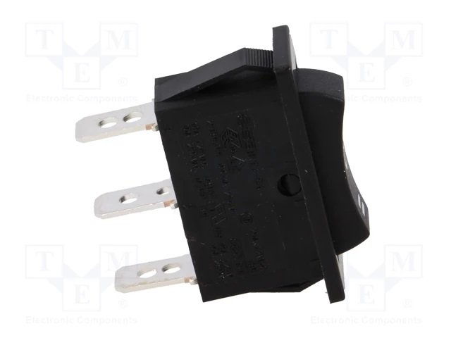 Taustiņslēdzis SP3T, (ON)-OFF-(ON), 10A/250VAC, 16A/125VAC, 14x33.2mm, melna krasa, bez fiksācijas