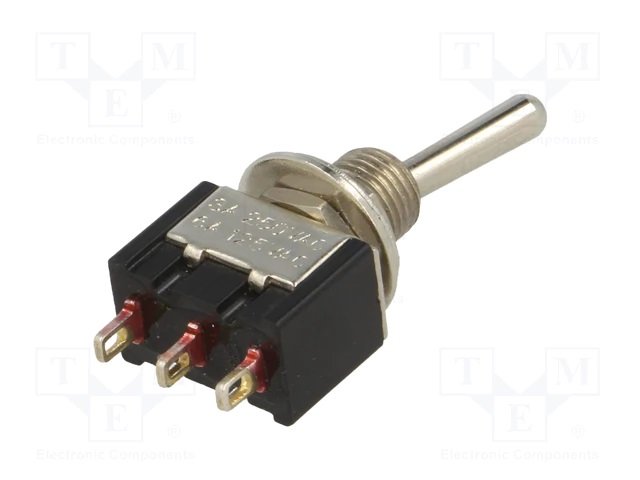 Tumblers, SPDT, ON-(ON), 3A/250VAC, lodēšanai, Ø6mm, 13.2x7.9x9.5mm, viens kontakti uz divam stavoklim, bez fiksacijas, collas vītne