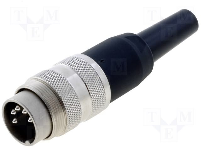 5Pin rūpņiecības savienotājs uz vadu "papa" dakša, 5A/100V, IP40, Ag, 180grad, apaļš, serija C091A