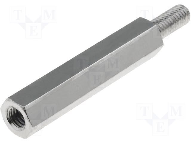 Distancers L=25mm, M3 iekšeja vitne- M3 areja vitne, misiņš