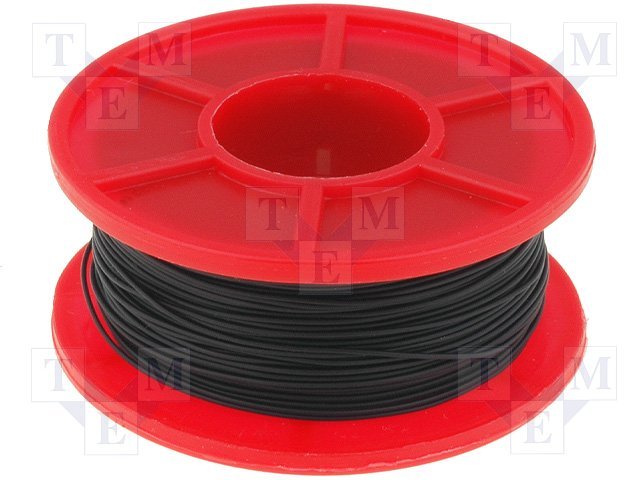 Kabelis montāžas, viensdzislas, Ø=0.255mm, S=0.05mm2, OFC(CU), 300V, absudrabots, melna krasa