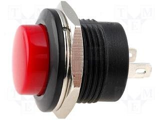 Poga SPST-NO, OFF-(ON), 3A/250VAC, M16, Ø19x23mm, melns/sarkana krasa, bez fiksacijas