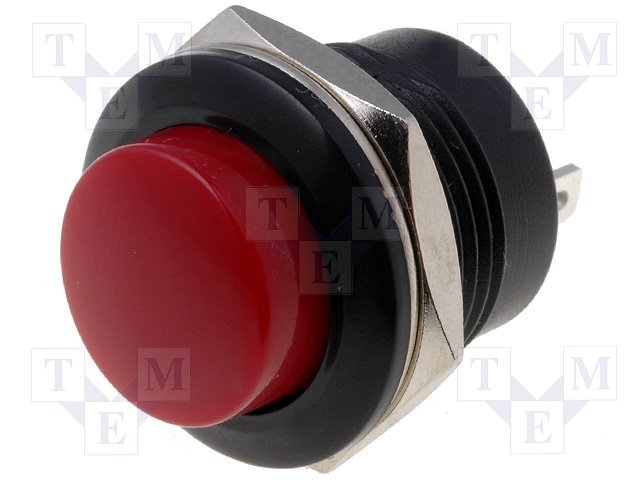 Poga SPST-NO, OFF-(ON), 3A/250VAC, M16, Ø19x23mm, melns/sarkana krasa, bez fiksacijas