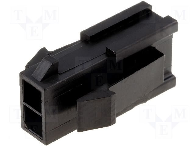 2pin(2x1), MicroFit, korpuss "mama" uz vadam, bez kontaktiem, solis=3x3mm, 5A