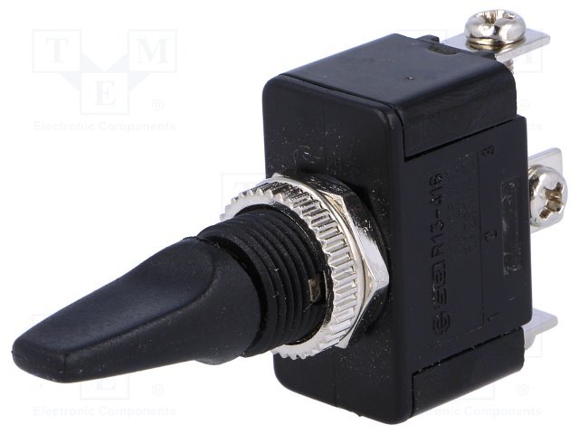 Tumblers, SP3T, ON-OFF-ON, 6A/250VAC, skrūvejamas, M12, 28.6x16x17mm, CSI, ar fiksaciju, plastmasas rokturis