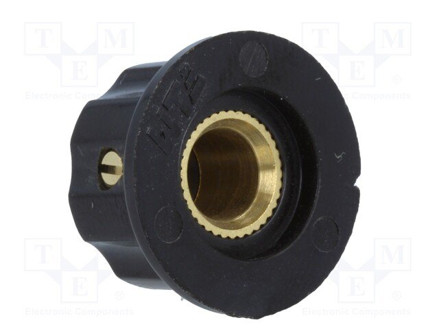 Potenciometru rokturitis Ø16.5x11mm, bakelits, melnā/zaļa krasa, Ø6.35mm, ar skrūvi, svārki Ø19.5mm